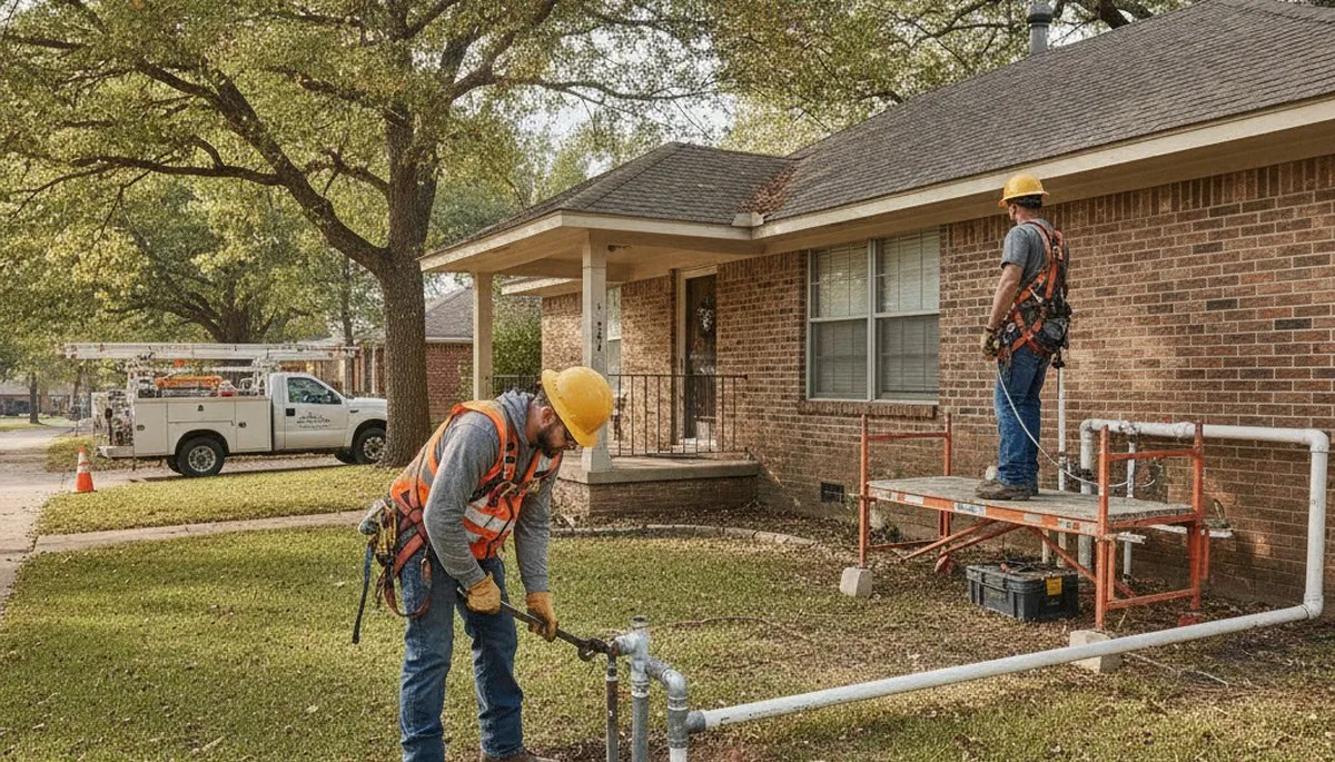 Arlington, TX plumbing repair technician fixing a residential pipe leak